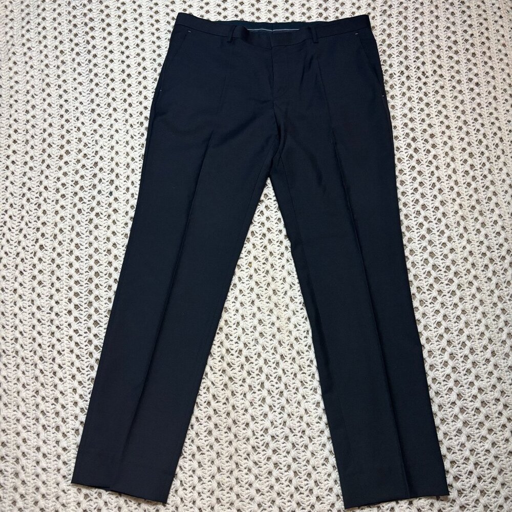 Hugo Boss Mens Modern Fit Wool Pants‎ Size w36 L31 Navy Blue Flat Front Trousers